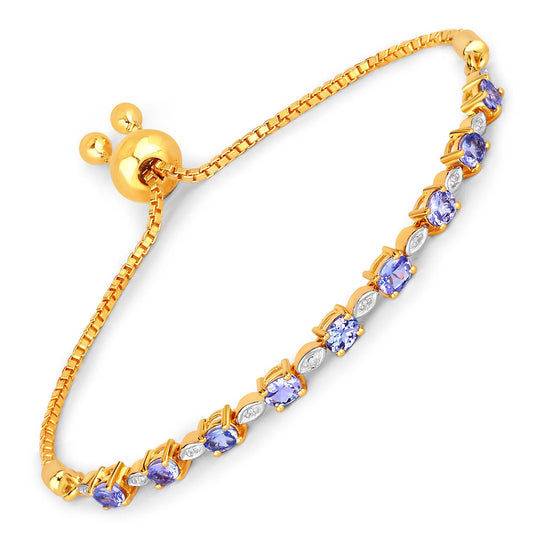 Brazalete de plata de ley .925 con tanzanita genuina de 1,56 quilates y diamantes blancos