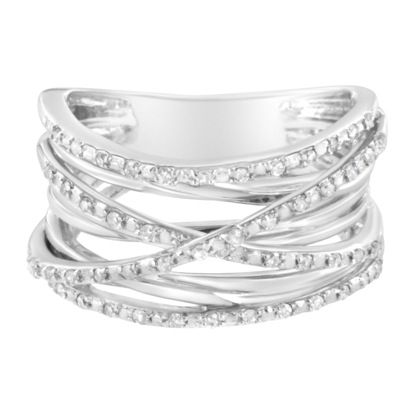 Anillo de derivación de plata de ley .925 con diamantes redondos de 1/4 Cttw engarzados en garra (color I-J, claridad I1-I2) - Talla 7