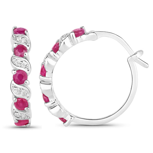 1.38 Carat Genuine Ruby and White Topaz .925 Sterling Silver Earrings - view 2