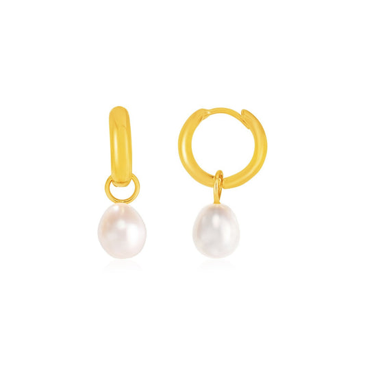 Pendientes de aro pequeños de oro amarillo de 14k con perlas