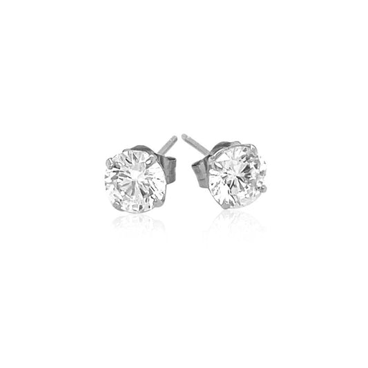 14k White Gold Stud Earrings with White Hue Faceted Cubic Zirconia - view 2