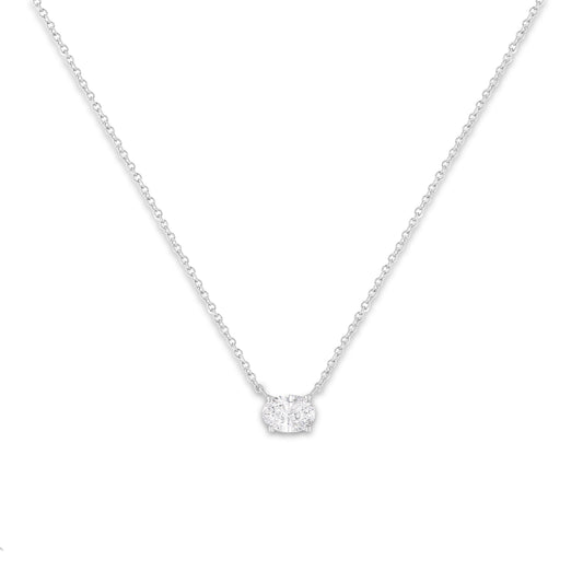 Collar con colgante de oro blanco de 10 qt con diamante de laboratorio talla ovalada de 1/2 quilate (peso total en quilates) engastado en solitario de este a oeste, certificado IGI, 45 cm (color E-F, claridad VS1-VS2)