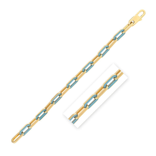 Pulsera de eslabones ovalados con gema de turquesa en oro amarillo de 14k (7.00 mm)