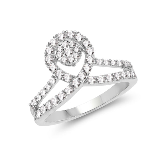 Anillo de oro blanco de 14K con diamante blanco genuino de 0,54 quilates (color G-H, claridad SI1-SI2)