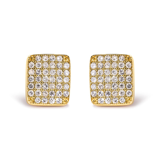 Pendientes de oro amarillo de 14 quilates con diamantes de 1/2 quilate en forma de cuadrado tipo racimo (color I-J, claridad I1-I2)