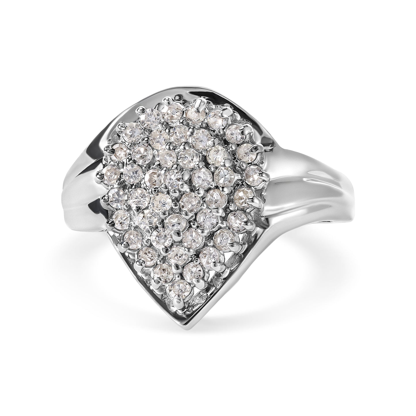 Anillo de oro blanco de 10 qt con forma de pera, racimo de diamantes de 1/2 qtc (color H-I, claridad I1-I2) - Talla 7