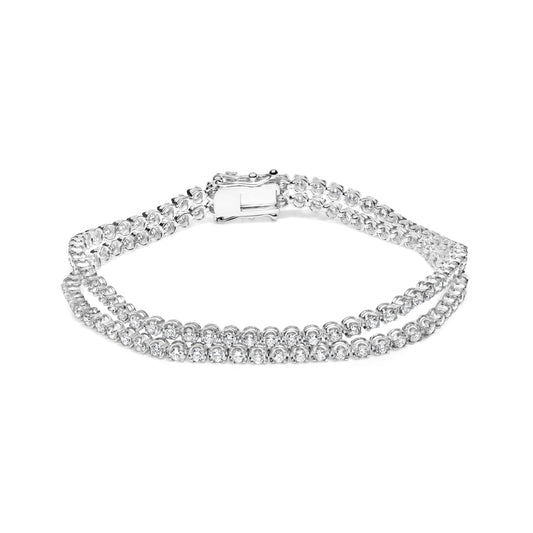 Pulsera de tenis de eslabones de doble fila con diamantes naturales de 5 3/5 quilates de oro blanco de 18 quilates (color G-H, claridad VS1-VS2) - 7 pulgadas