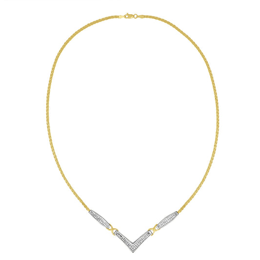 Gargantilla Franco de 18" de Oro Amarillo y Blanco de 14K con Diamantes de Corte Princesa de 2.0 Quilates en Total, Diseño Acampanado y Estación en X en Forma de V (Color H-I, Claridad SI2-I1)