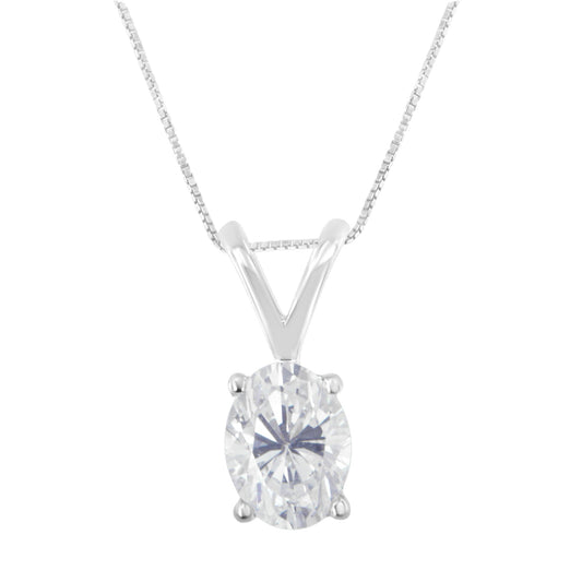 Collar con Colgante Ovalado de Diamantes Engastados en Garra de Oro Blanco de 10K con Certificado IGI, 3/8 cttw (Color I-J, Claridad I1) - Talla 18"