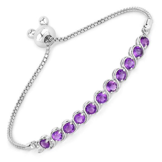 Pulsera de plata de ley .925 con amatista genuina de 2.64 quilates