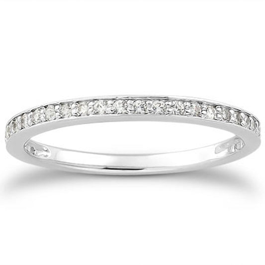 Juego de anillos de boda de oro blanco de 14k con micro pavé de diamantes, 3/4 alrededor