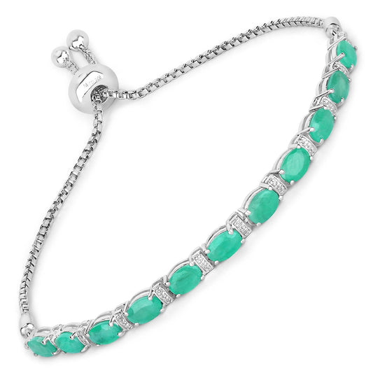 Brazalete de plata de ley .925 con esmeralda genuina de 4,98 quilates y topacio blanco