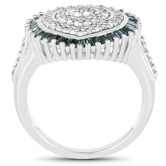 Anillo de plata de ley .925 con diamantes blancos y verdes auténticos de 0.74 quilates