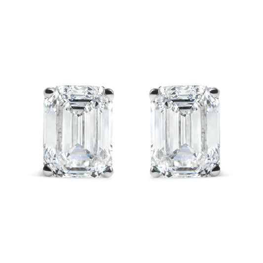 14K White Gold 2.0 Cttw Emerald Cut Lab Grown Diamond Solitaire Stud Earrings (G-H Color, VS1-VS2 Clarity)