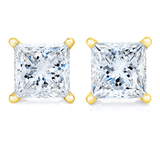 AGS Certified 14K White Gold 1.0 Cttw 4-Prong Set Princess-Cut Solitaire Diamond Push Back Stud Earrings (I-J