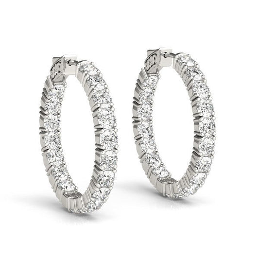 Pendientes de aro de oro blanco de 14 quilates con diamantes engastados de dos lados (3 1/2 quilates en total)