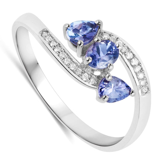 Anillo de oro blanco de 14 quilates con tanzanita genuina de 0,51 quilates y diamantes blancos
