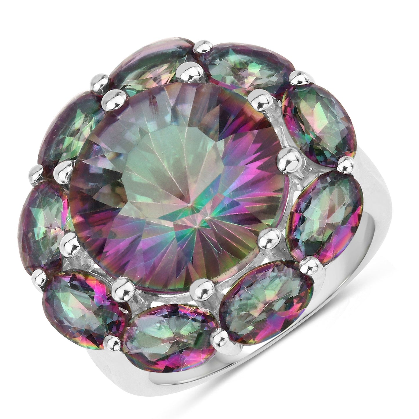 Anillo de Plata Fina de .925 con Cuarzo Arcoíris Genuino de 11.45 Quilates