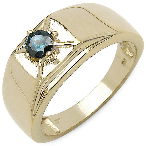 Anillo de plata de ley .925 con baño de oro amarillo de 14 quilates y diamante azul auténtico de 0,25 quilates
