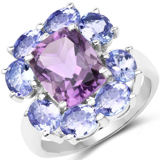 Anillo de plata de ley .925 con amatista y tanzanita genuinas de 5,24 quilates