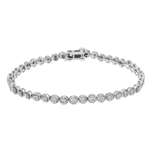 Pulsera de eslabones de diseño de bisel con diamantes redondos de 1/2 quilate engarzados milagrosamente en plata esterlina .925 (Color I-J, Claridad I2-I3) - 7.25"