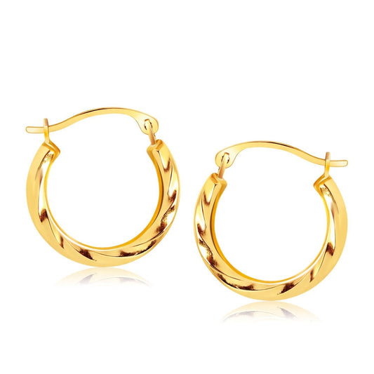 10k Yellow Gold Hoop Earrings in Textured Polished Style (5/8 inch Diameter) - view 2