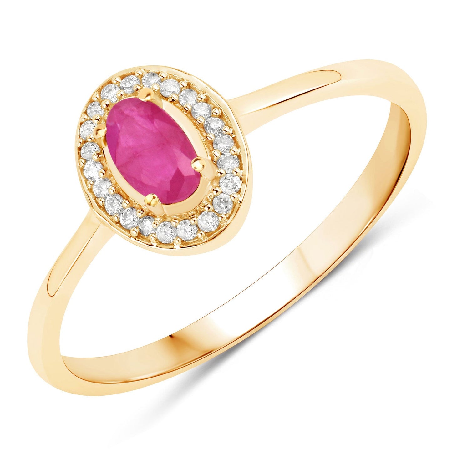 Anillo de oro amarillo de 14 quilates con rubí genuino de 0,33 quilates y diamantes blancos