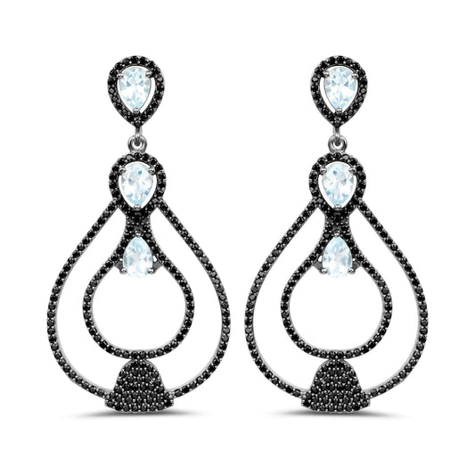 Pendientes de topacio azul genuino y espinela negra de 8,81 quilates en plata de ley 925