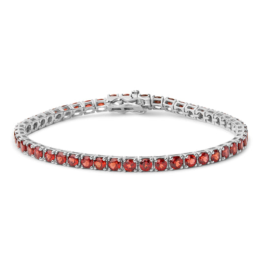 Pulsera de tenis de granate naranja creada de plata de ley .925 de 10.0 Cttw - 7.25"