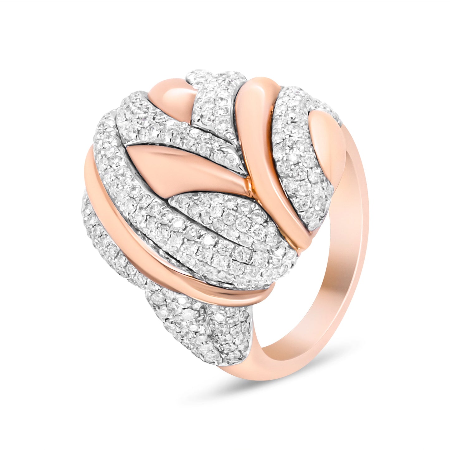 Anillo de cóctel de cúpula texturizada de oro rosa y blanco de 18K con diamantes de 1 7/8 Cttw (color F-G, claridad VS1-VS2) - Talla 6.5