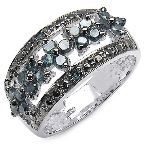 Anillo de plata de ley .925 con diamante azul auténtico de 0.62 quilates