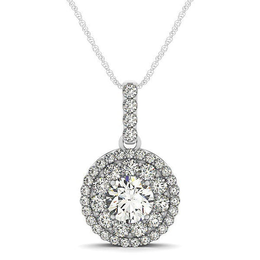 Colgante redondo de halo de diamante de oro blanco de 14k (1 1/4 TCW)