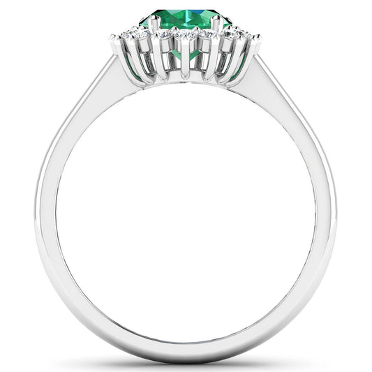 Anillo de oro blanco de 14K con esmeralda zambiana auténtica de 1,87 quilates y diamantes blancos