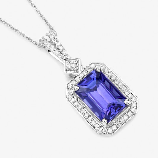 Colgante de oro blanco de 14 quilates con tanzanita genuina de 2,56 quilates y diamantes blancos
