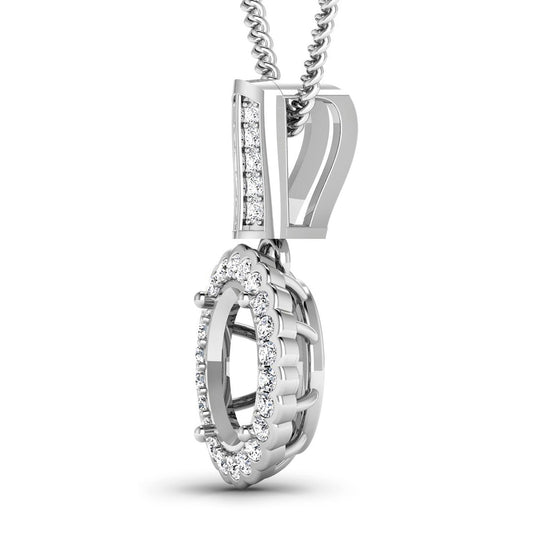 Colgante semimontado de oro blanco de 14 quilates con diamantes blancos auténticos de 0,22 quilates - tiene capacidad para una gema ovalada de 9x7 mm