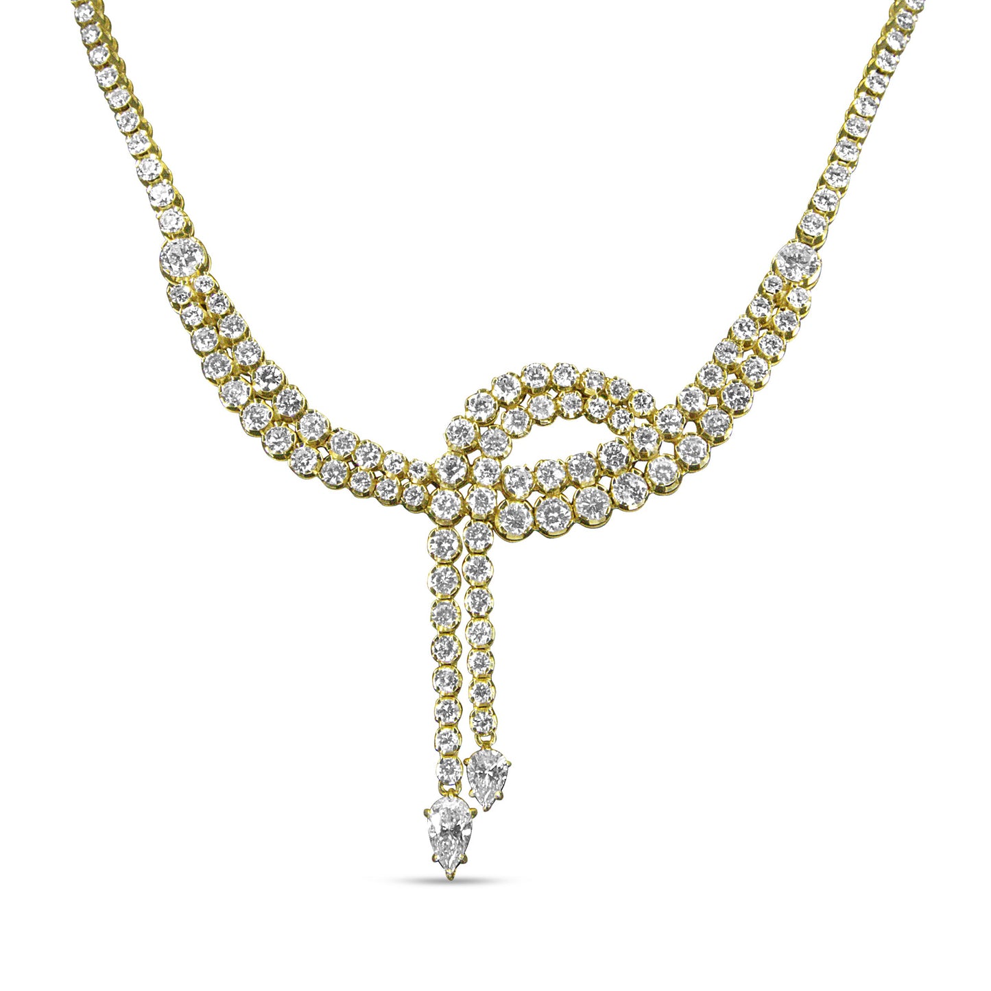 Gargantilla tenis de doble fila con diamantes en oro amarillo de 14k de 17.0 Cttw y 18 pulgadas, con puntas colgantes de diamantes talla pera (color I-J, claridad VS2-SI1)