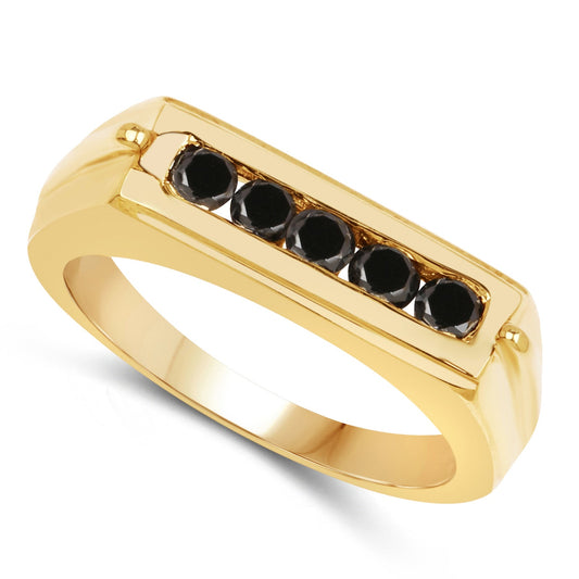 Anillo de plata de ley .925 chapado en oro amarillo de 14 quilates con diamante negro auténtico de 0,50 quilates