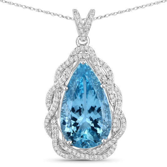 Colgante de oro blanco de 14 quilates con aguamarina auténtica de 11,90 quilates y diamantes blancos