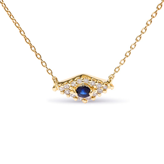 Collar con colgante de oro amarillo de 10K con zafiro azul y diamantes acentuados de ojo turco, 18 pulgadas (Color H-I, Claridad I1-I2)