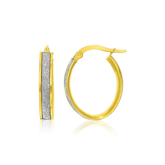 Pendientes de aro ovalados de oro de 14k de dos tonos con centro brillante