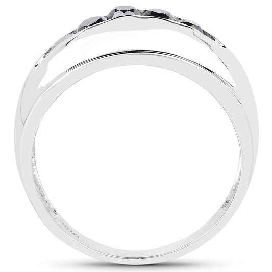 Anillo de Plata de Ley .925 con Diamante Negro Genuino de 0,50 Quilates