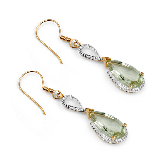 14K Yellow Gold Plated 10.10 Carat Genuine Green Amethyst .925 Sterling Silver Earrings - view 2