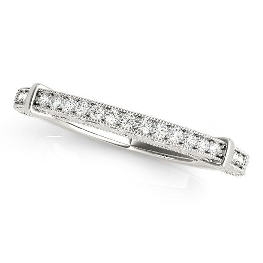 Anillo de boda moderno de oro blanco de 14k con borde de cuentas (1/8 cttw)