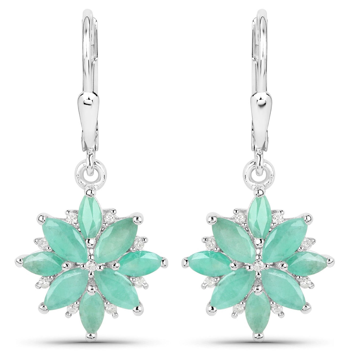Pendientes de plata de ley .925 con esmeralda auténtica de 2.92 quilates y diamantes blancos