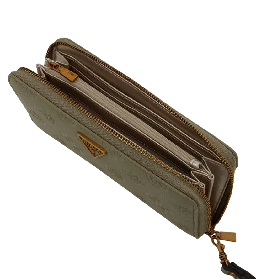 Guess, Helaina, Textile Wallet, 3-Sided Zip Fastening, SWPB8403460SAG, Green, For Women