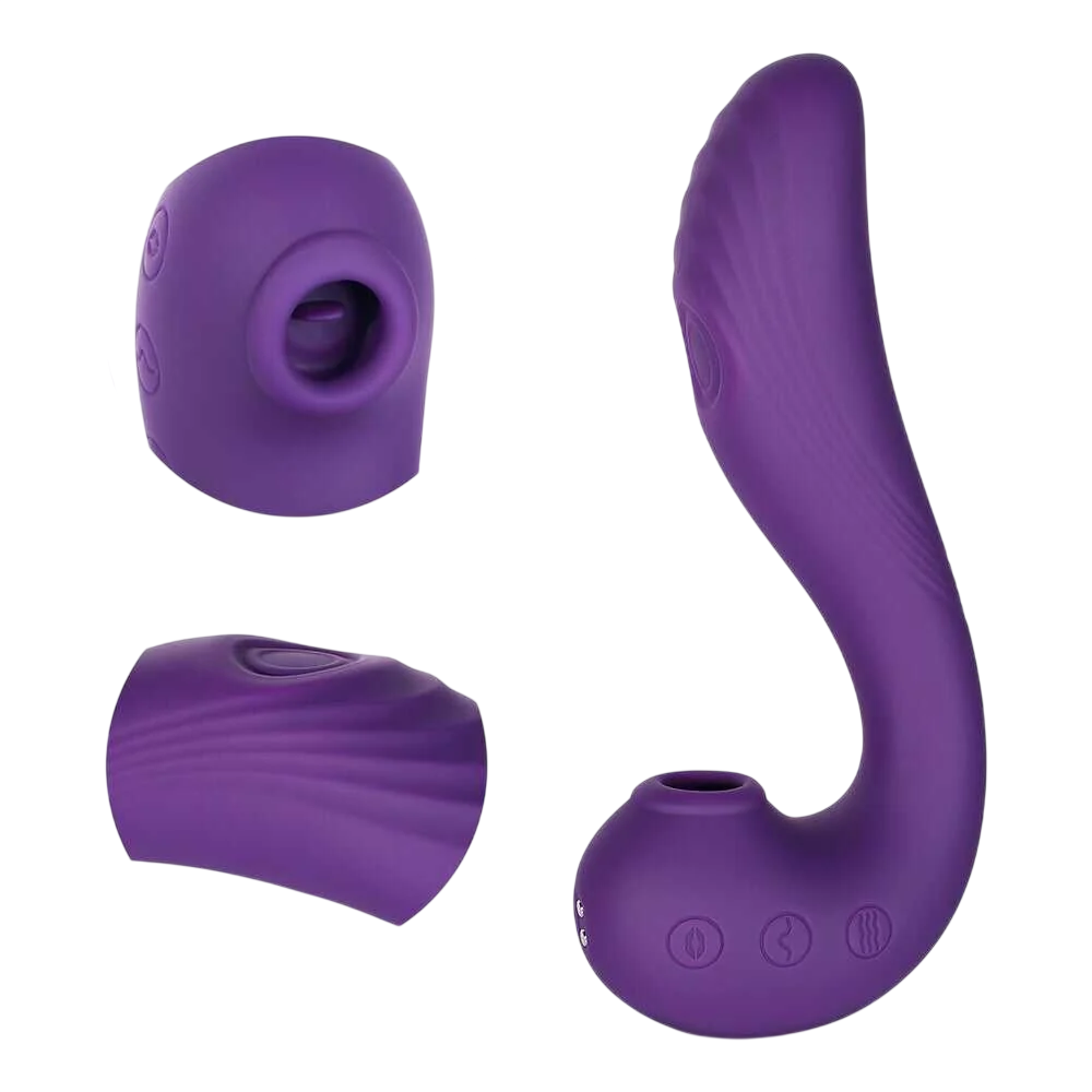 Honey Play Box, Angel, Clit Suckers, G Spot Vibrator & Clit Licking Tongue 3-In-1, 9 Vibrating + 9 Licking + 3 Sucking Modes, USB Rechargeable, Silicone+ABS, 18.00 × 13.00 × 6.50 cm, Purple