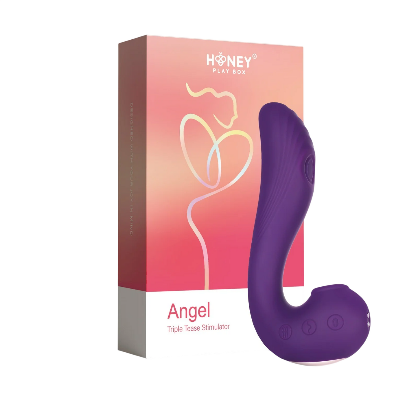 Honey Play Box, Angel, Clit Suckers, G Spot Vibrator & Clit Licking Tongue 3-In-1, 9 Vibrating + 9 Licking + 3 Sucking Modes, USB Rechargeable, Silicone+ABS, 18.00 × 13.00 × 6.50 cm, Purple