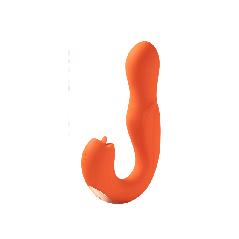 Honey Play Box, Joi Pro, Vibrator & Clit Licker 2-In-1, 360° Rotating Head & Clit Stimulator, 7 Vibration Modes & 7 Rotation Modes, Remote Control, Curved, USB Rechargeable, Silicone+ABS, 17.27 × 9.14 × 3.76 cm, Orange