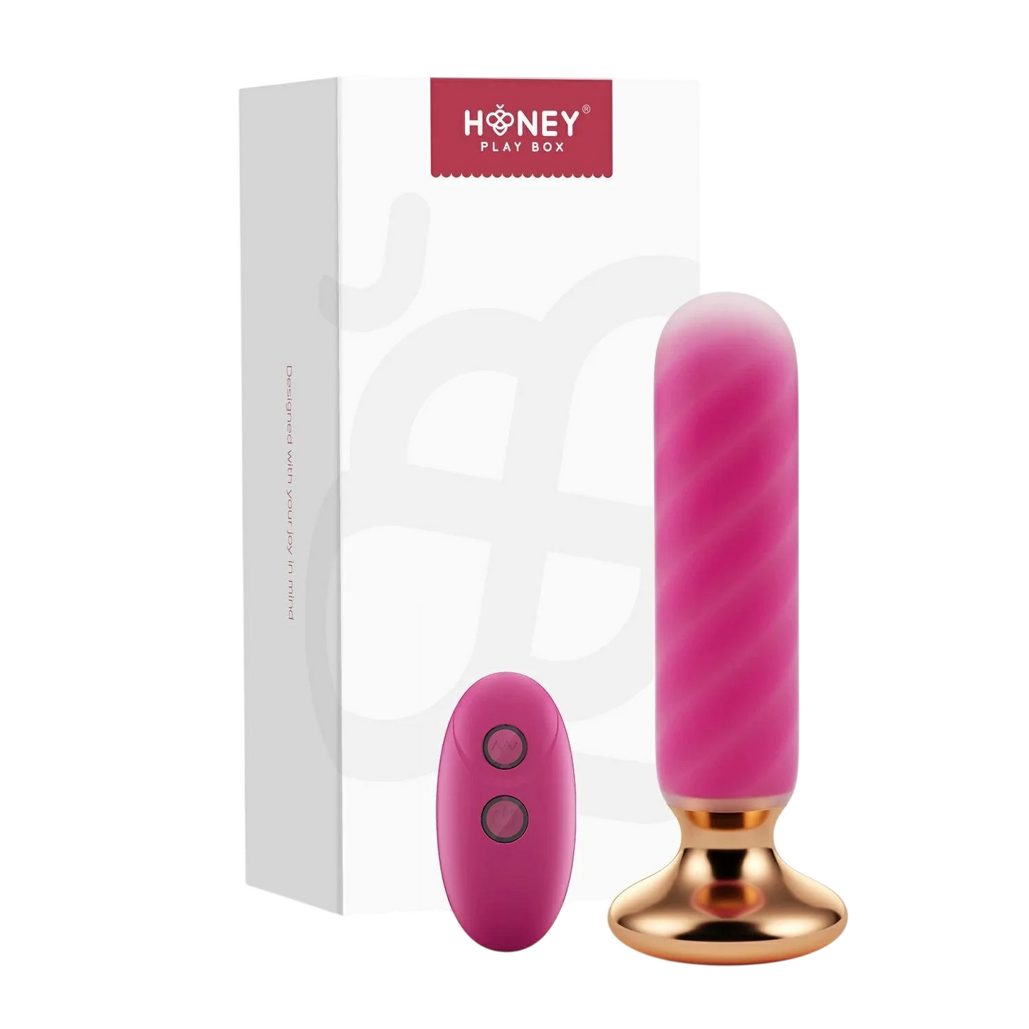 Honey Play Box, Rose Twister, Vibrating Anal Plugs, 10 Vibrating Modes, Hands-Free Remote, Curved, USB Rechargeable, ABS+Medical Silicone, 12.95 × 3.00 cm, Pink