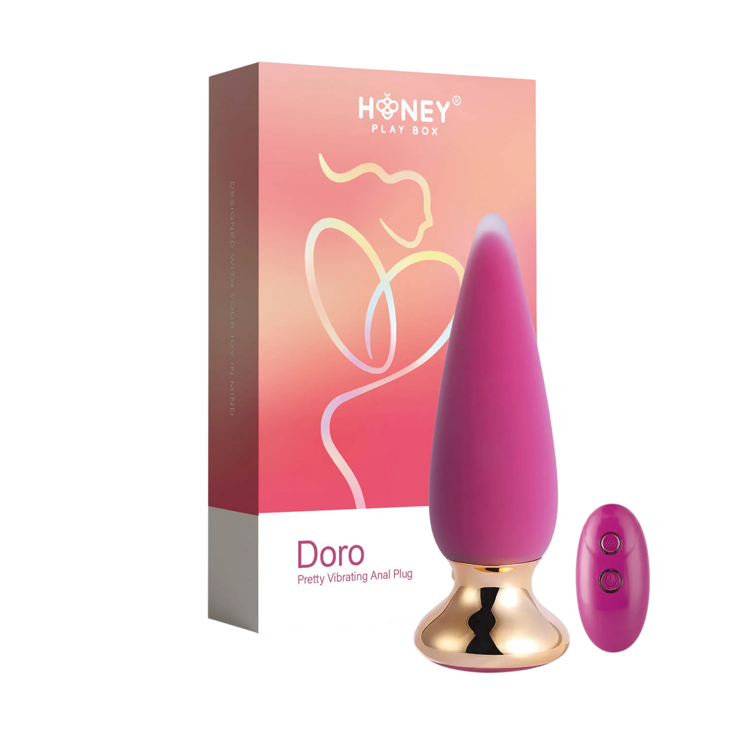 Honey Play Box, Doro Plus, Vibrating Anal Plugs, 10 Vibrating Modes, Remote Control, Curved, USB Rechargeable, ABS+Medical Silicone, 12.00 × 3.40 × 3.40 cm, Pink